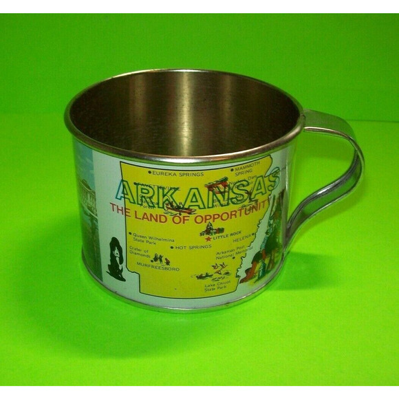 Arkansas Tin Mug Cup Vintage Home of Razorback Little Rock Hot Springs Retro - Picture 1 of 7